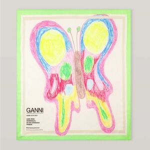 Ganni Multicolor Butterfly Print Scarf